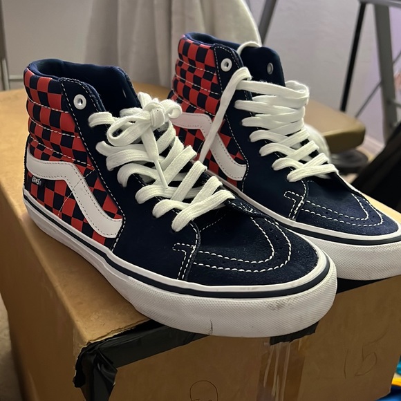 Vans Shoes - Sk8-Hi Pro Vans. Checkered blue and burnt orange. Womens 8